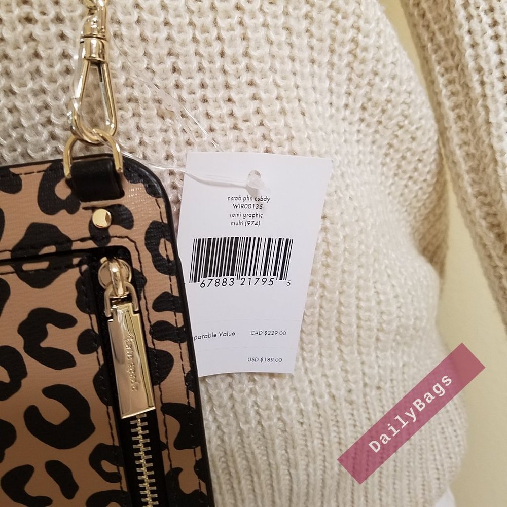 NWT GRAPHIC LEOPARD MULTI BLACK KATE SPADE 100% AUTHENTIC PHONE CROSSBODY - Picture 8 of 11